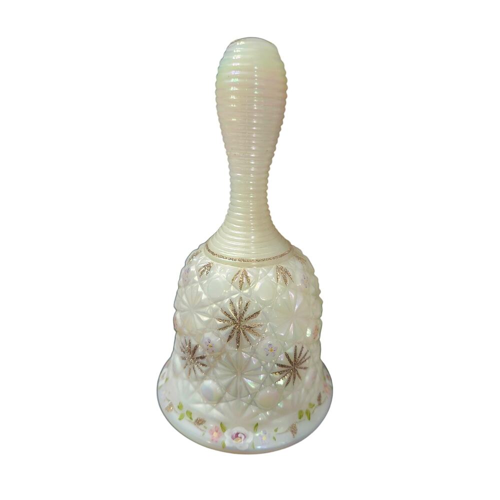 Fenton Daisy Button Hand Painted B. Chancellor White/Gold Bell